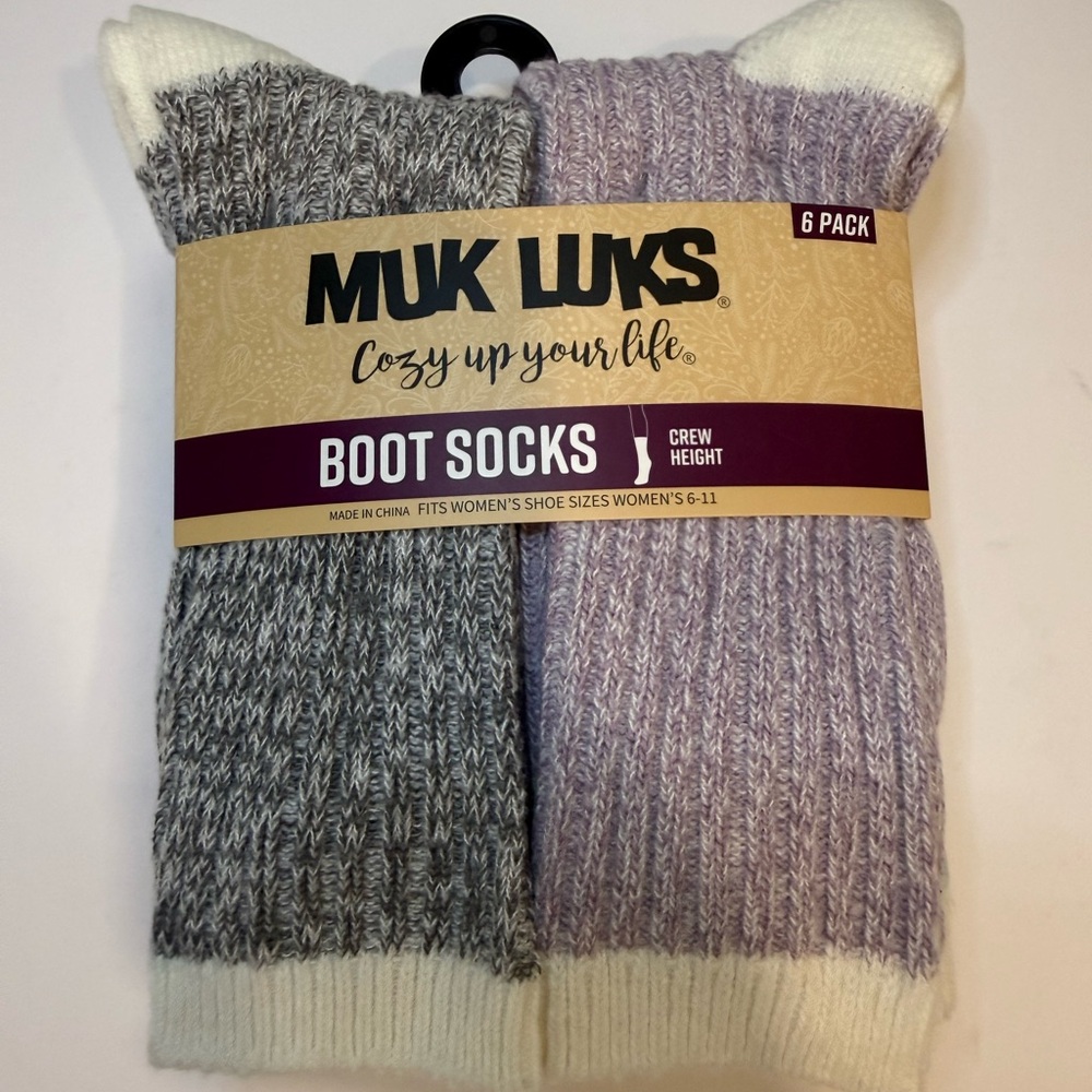 Muk Luks Crew Height Boot Socks 6 Pack Women’s Shoe Sz 6-11 Cozy Yourself Up New